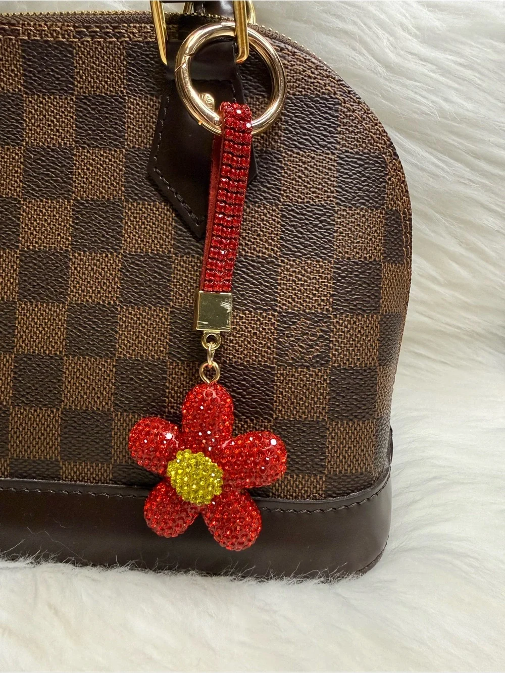Red Crystal Flower Bag Charm